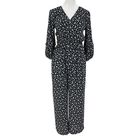 Madewell Jumpsuit Womens 2 Black DItzy Floral Puff Sleeves Elastic Waist - Picture 1 of 13
